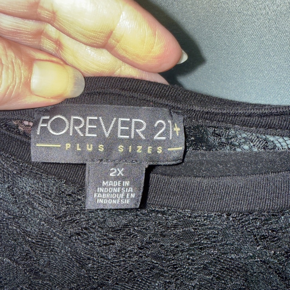 Black Lace Overlay Dolman Sleeve Top Plus Size 2X Forever 21‎ Elegant - Picture 6 of 7